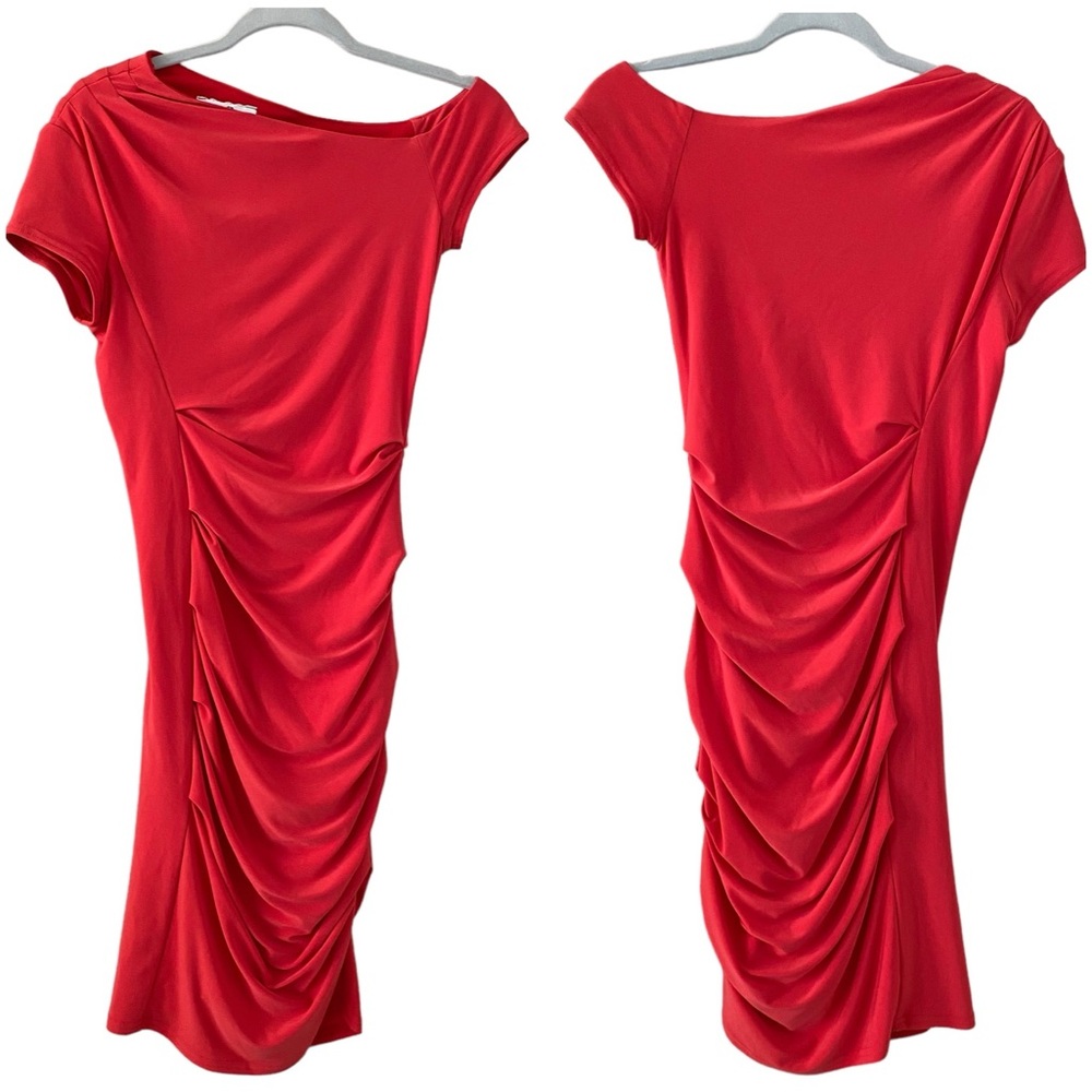 Joseph Ribkoff Mixed‎ Sleeve Length Flattering Ruched Boatneck Red Dress Size 6